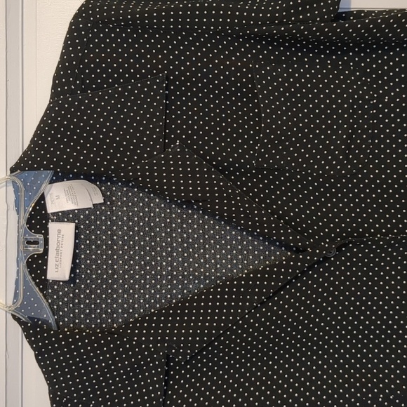 Liz Claiborne Retro Black White Polka Dot Blouse Short Sleeve Camp Button Down - Picture 1 of 4